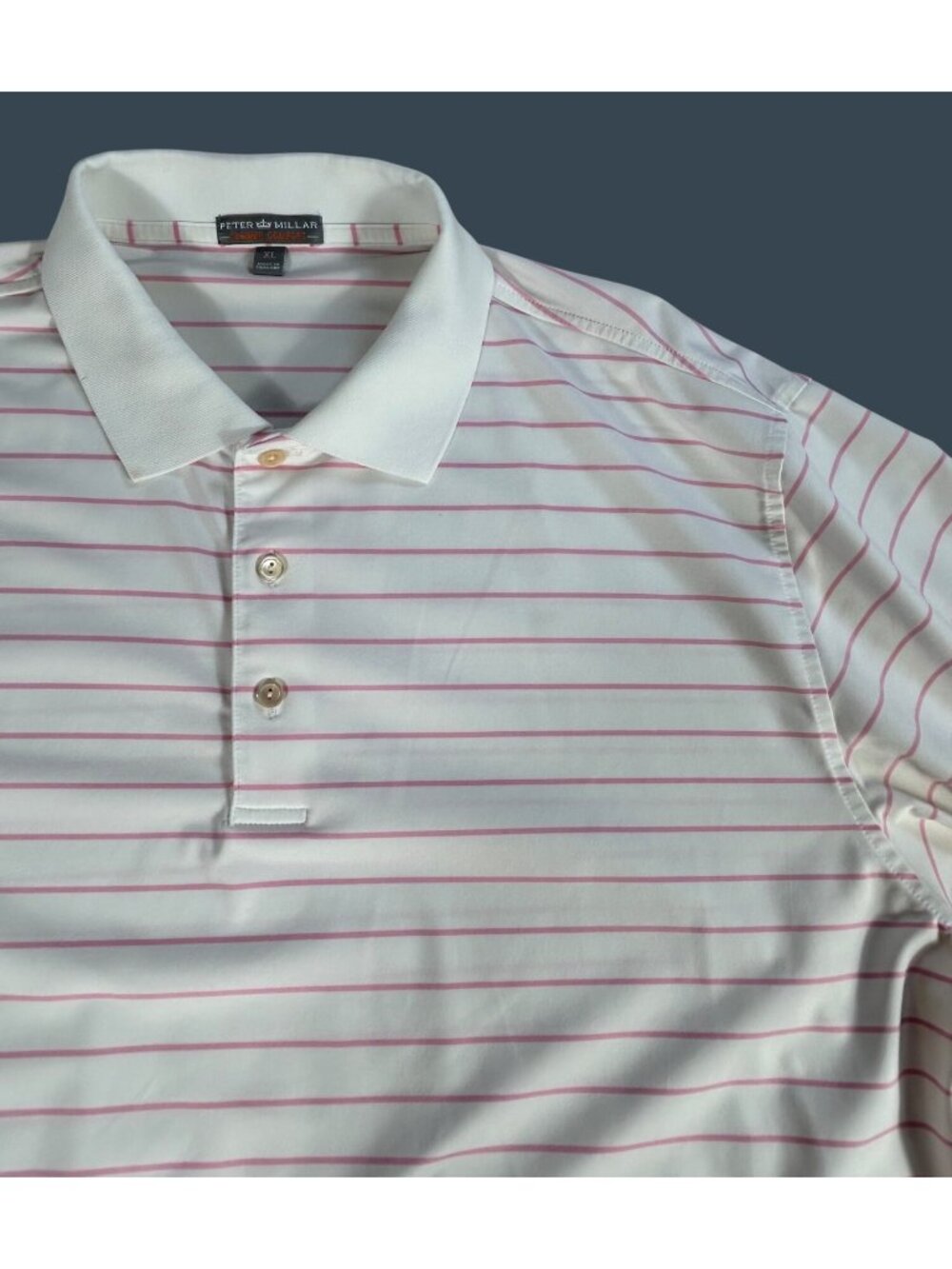 Peter Millar Summer Comfort XL White & Pink Striped Golf Polo Shirt Lightweight